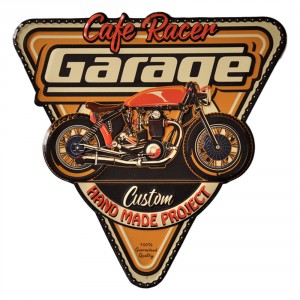 Kovová nástěnná cedule Cafe Racer Garage - 40*1*40 cm