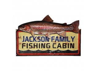 Kovová nástěnná cedule Fishing Cabin - 61*1*39 cm