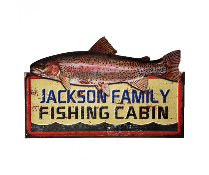 Kovová nástěnná cedule Fishing Cabin - 61*1*39 cm