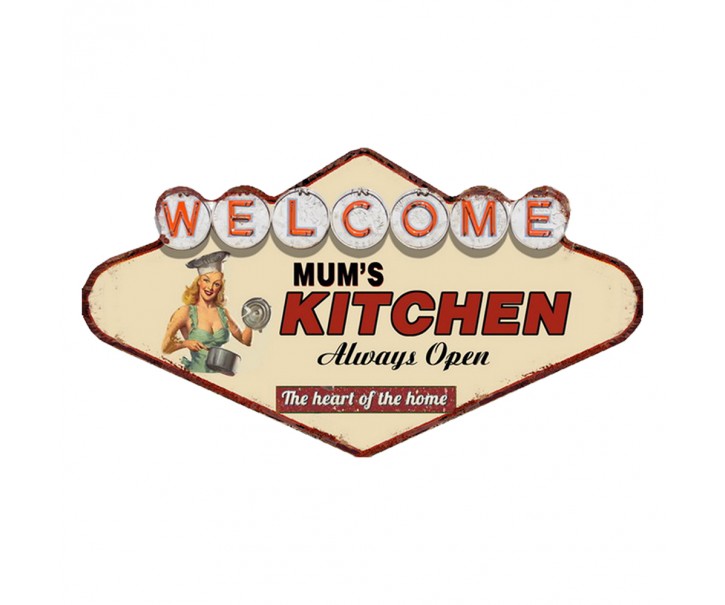 Kovová nástěnná cedule Welcome Mums Kitchen - 49*1*27 cm
