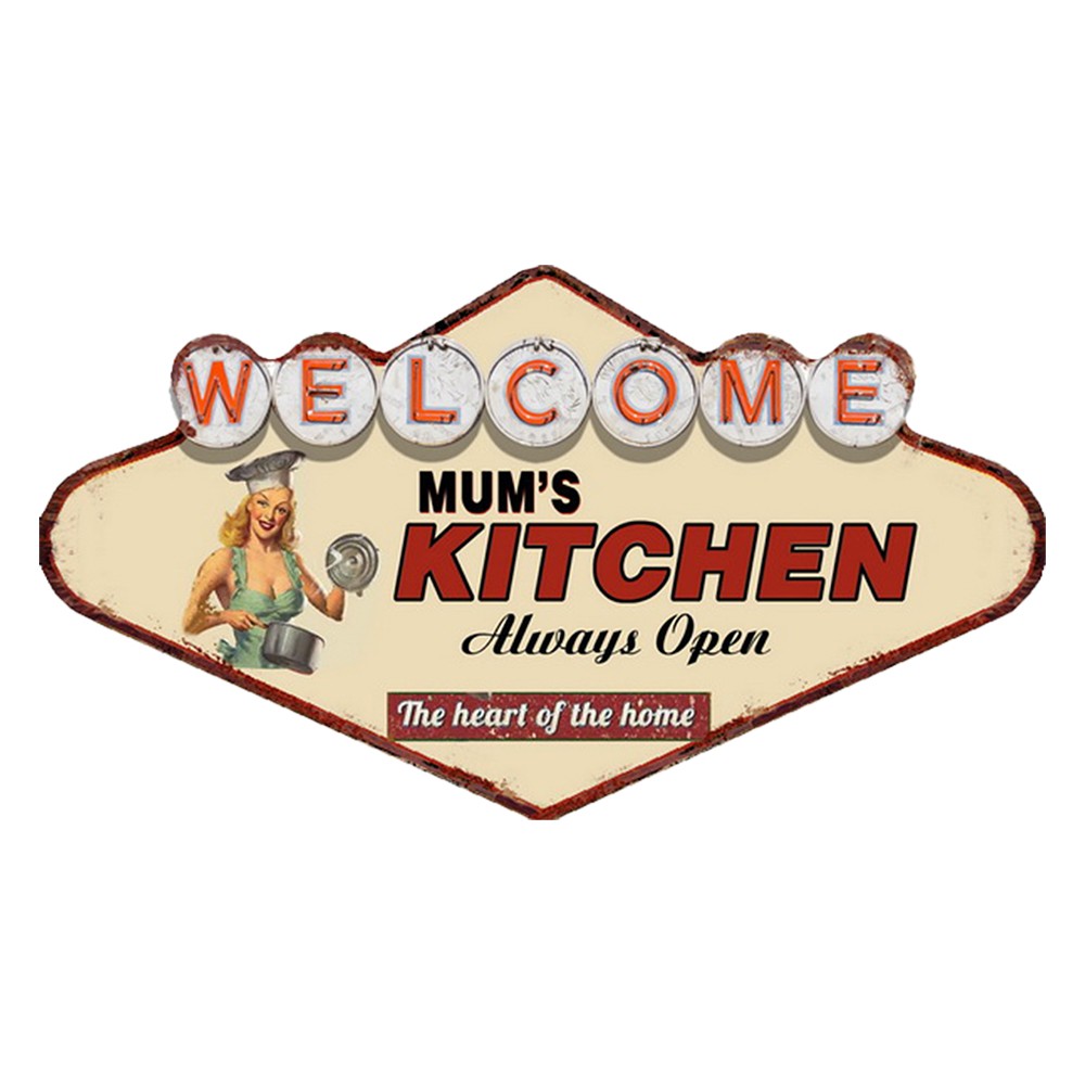 Kovová nástěnná cedule Welcome Mums Kitchen - 49*1*27 cm Clayre & Eef