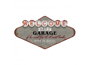 Kovová nástěnná cedule Welcome Daďs Garage - 49*1*27 cm