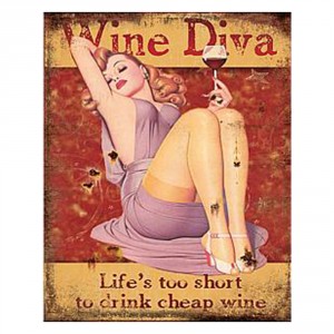 Kovová nástěnná cedule Wine Diva - 20*1*25 cm