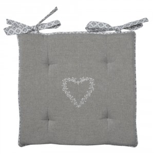 Šedý bavlněný podsedák s výplní a srdíčkem Lovely Heart - 40*40*4 cm