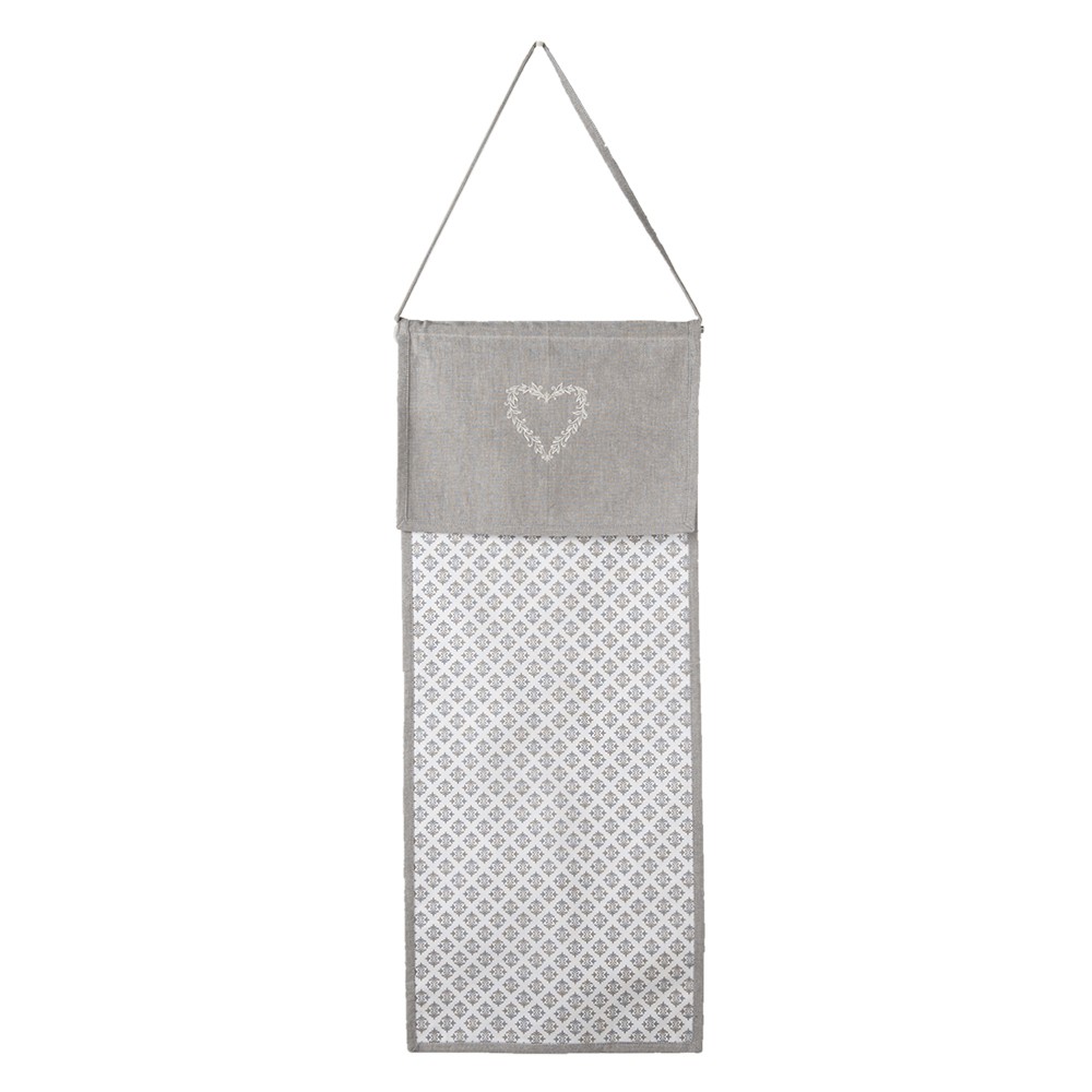 Šedý bavlněný závěsný kapsář se srdíčkem Lovely Heart - 28*1*68 cm