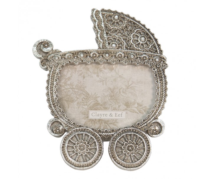 Stříbrný antik fotorámeček ve tvaru kočárku Bébé - 11*1*13 cm / 9*5 cm