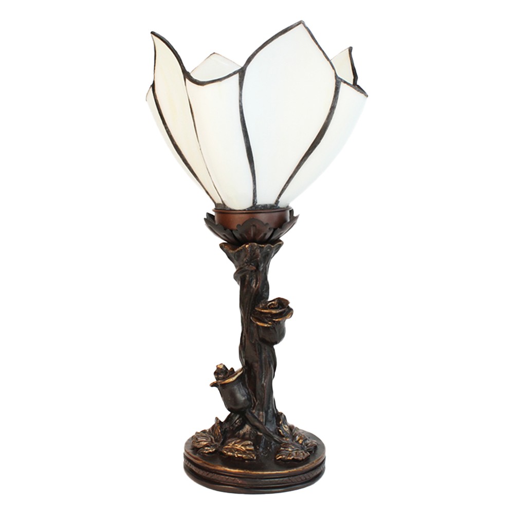 Bílá stolní Tiffany lampa ve tvaru květu Folwia - Ø 18*32 cm E14/max 1*25W Clayre & Eef