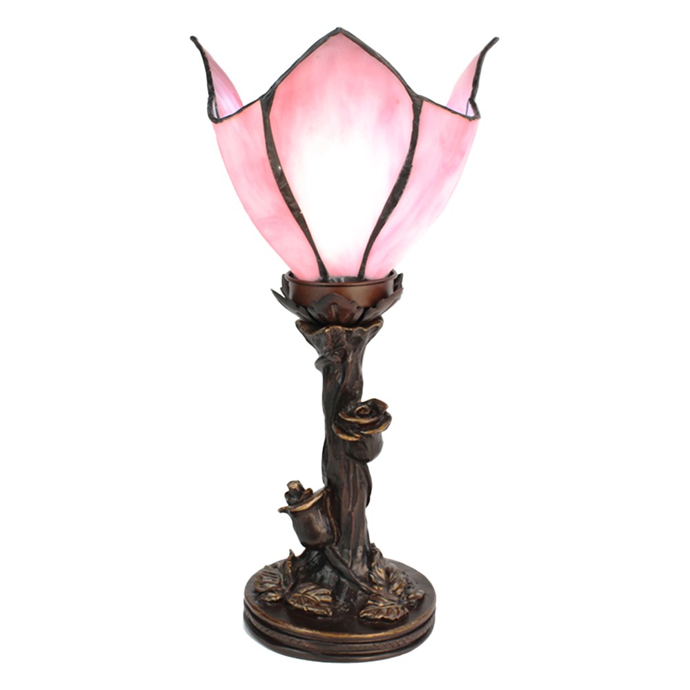 Levně Stolní lampa Tiffany Folwia Pink - Ø18*32 cm E14/max 1*25W 5LL-6232