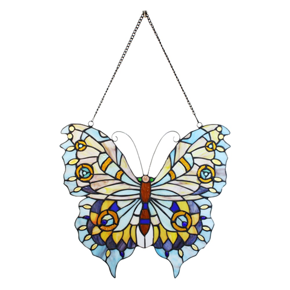 Levně Závěsný Tiffany panel motýl Butterfly Blue - 40*60 cm 5LL-6236