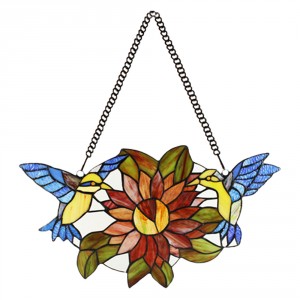 Závěsný Tiffany panel s ptáčky Birds Brown - 50*60 cm