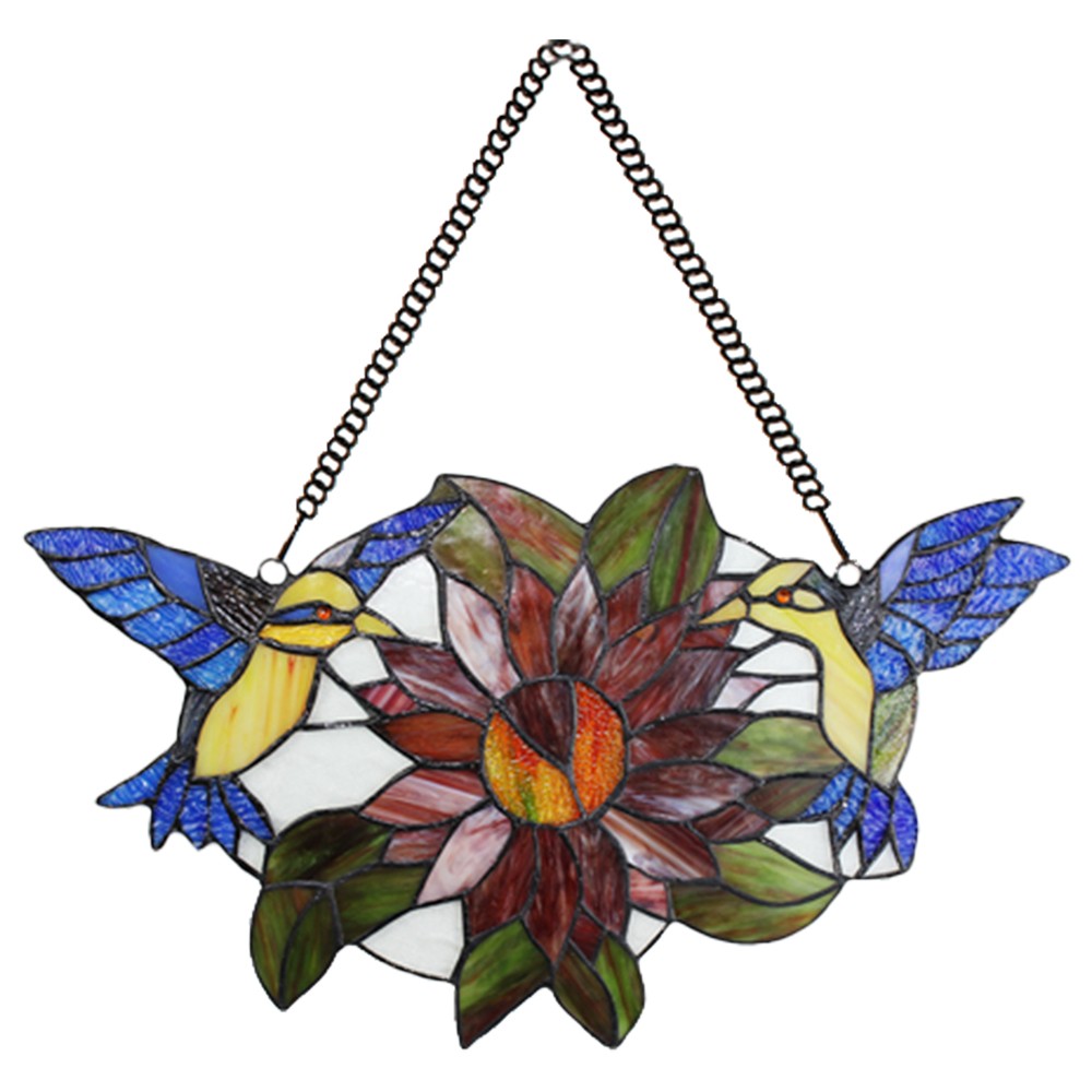 Závěsný Tiffany panel s ptáčky Birds Brown - 50*60 cm