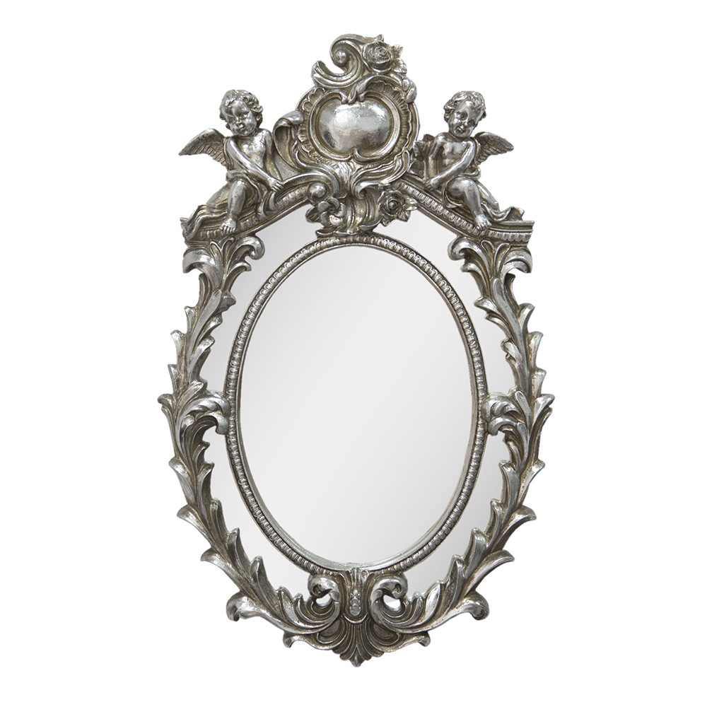 Stříbrné antik nástěnné zrcadlo s andílky - 35*5*55 cm Clayre & Eef