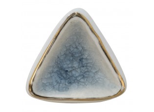 Bílo-modrá antik úchytka s popraskáním ve tvaru trojúhelníku Azue - 5*5*7 cm