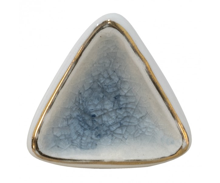 Bílo-modrá antik úchytka s popraskáním ve tvaru trojúhelníku Azue - 5*5*7 cm