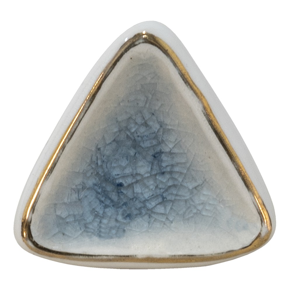 Bílo-modrá antik úchytka s popraskáním ve tvaru trojúhelníku Azue - 5*5*7 cm Clayre & Eef