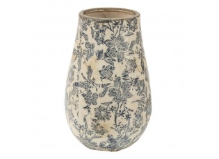Keramická dekorační váza se šedými květy Mell French - Ø 16*25 cm
