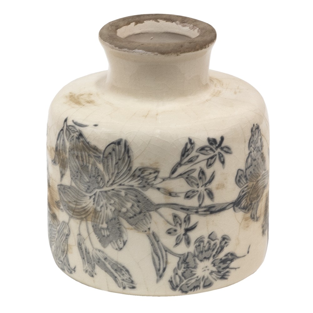 Keramická dekorační váza se šedými květy Mell French XS - Ø 9*10 cm Clayre & Eef
