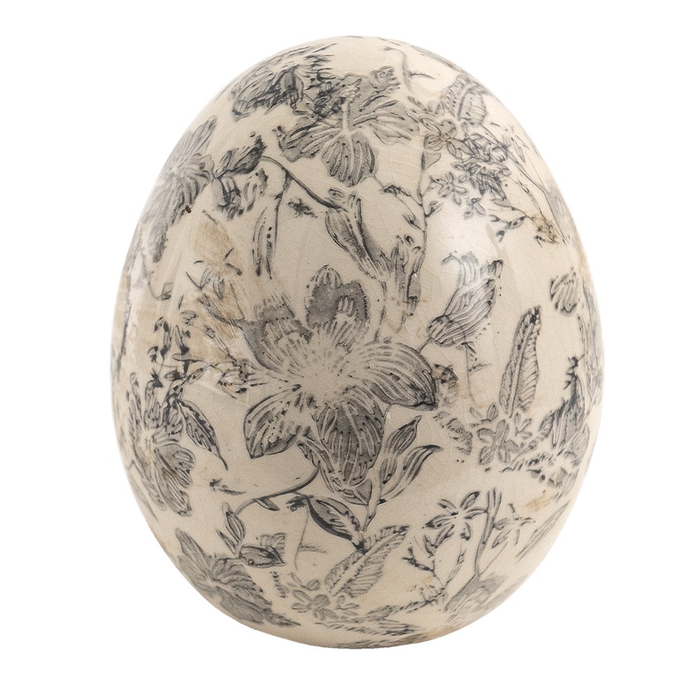 Dekorace vintage vejce se šedými květy Mell French M - Ø 11*14 cm Clayre & Eef