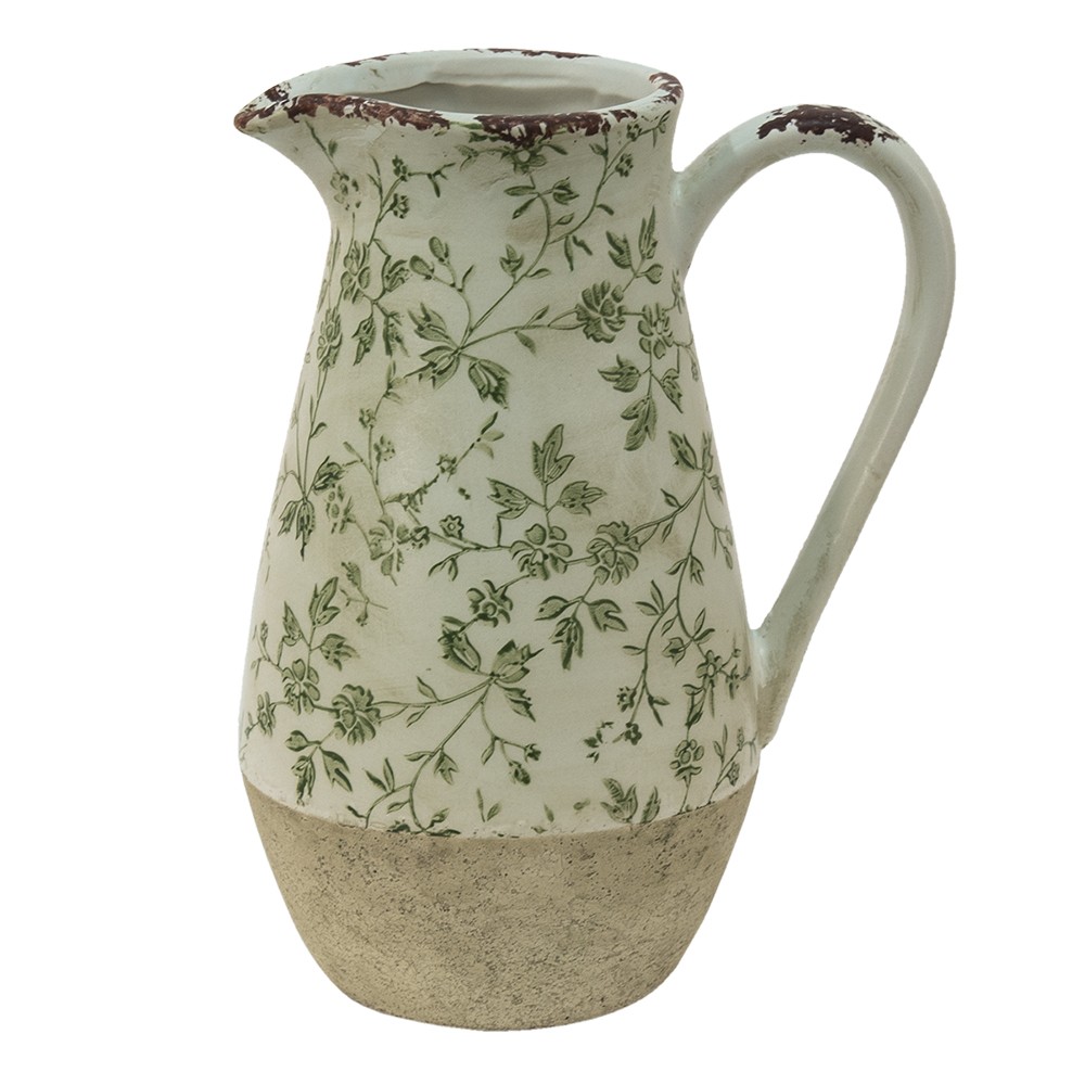 Keramický dekorační džbán se zelenými květy Jenia M - 20*14*25 cm Clayre & Eef