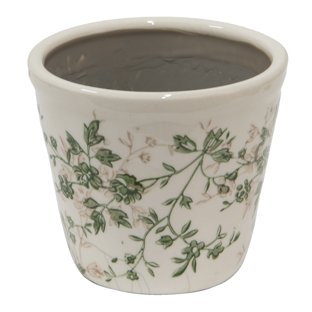 Keramický obal na květináč se zelenými květy Ganni green S - Ø12*10 cm