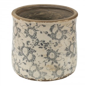 Keramický obal na květináč se šedými květy Filon French L - Ø 17*16 cm