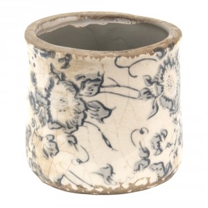 Keramický obal na květináč se šedými květy Filon French XS - Ø 8*7 cm