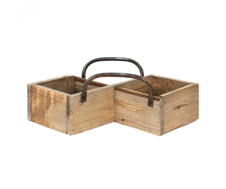 Dřevěný dekorační box s kovovými uchy - 38*22*9 cm