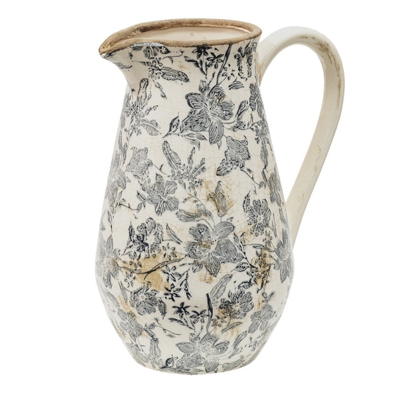 Keramický dekorační džbán se šedými květy Mell French L - 24*17*30 cm Clayre & Eef