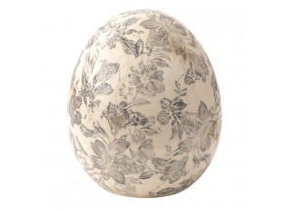 Dekorace vintage vejce se šedými květy Mell French L - Ø 14*16 cm