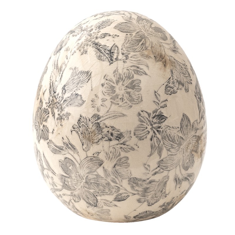 Dekorace vintage vejce se šedými květy Mell French L - Ø 14*16 cm Clayre & Eef
