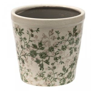 Keramický obal na květináč se zelenými květy Ganni green M - Ø14*13 cm