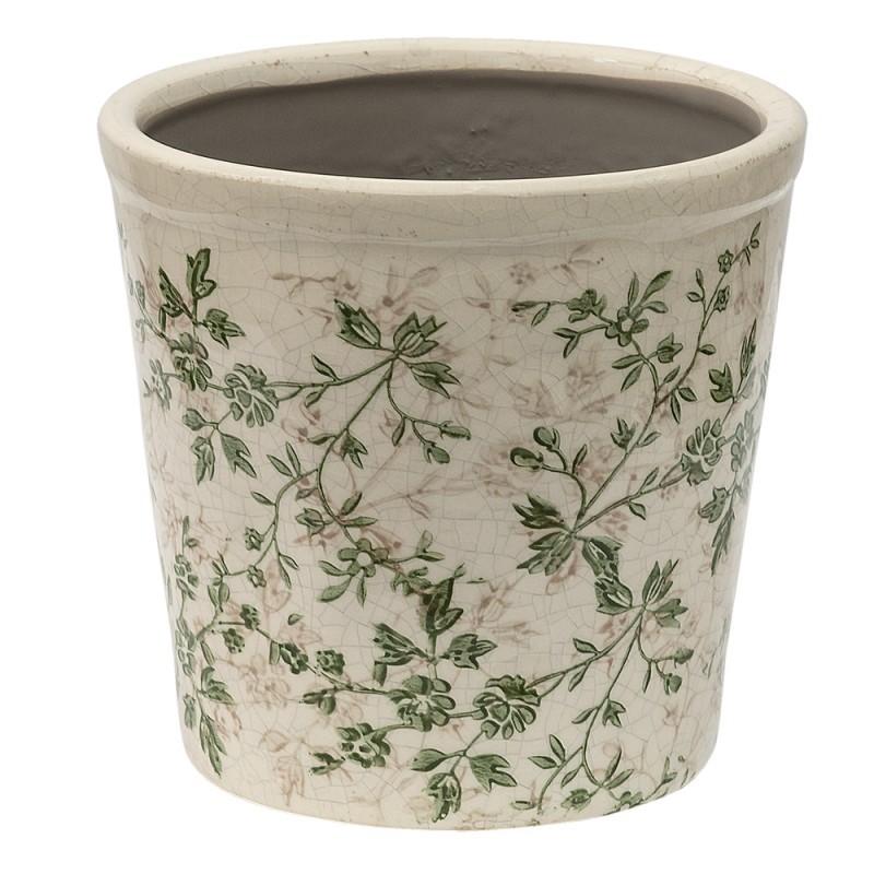 Keramický obal na květináč se zelenými květy Ganni green L - Ø16*16 cm