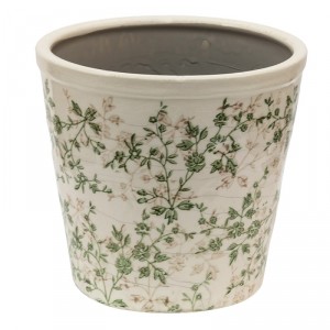 Keramický obal na květináč se zelenými květy Ganni green XL - Ø21*19 cm