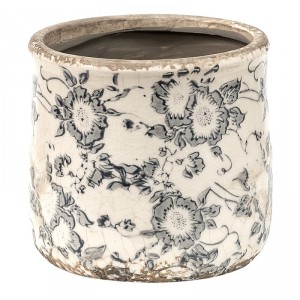 Keramický obal na květináč se šedými květy Filon French S - Ø 12*12 cm