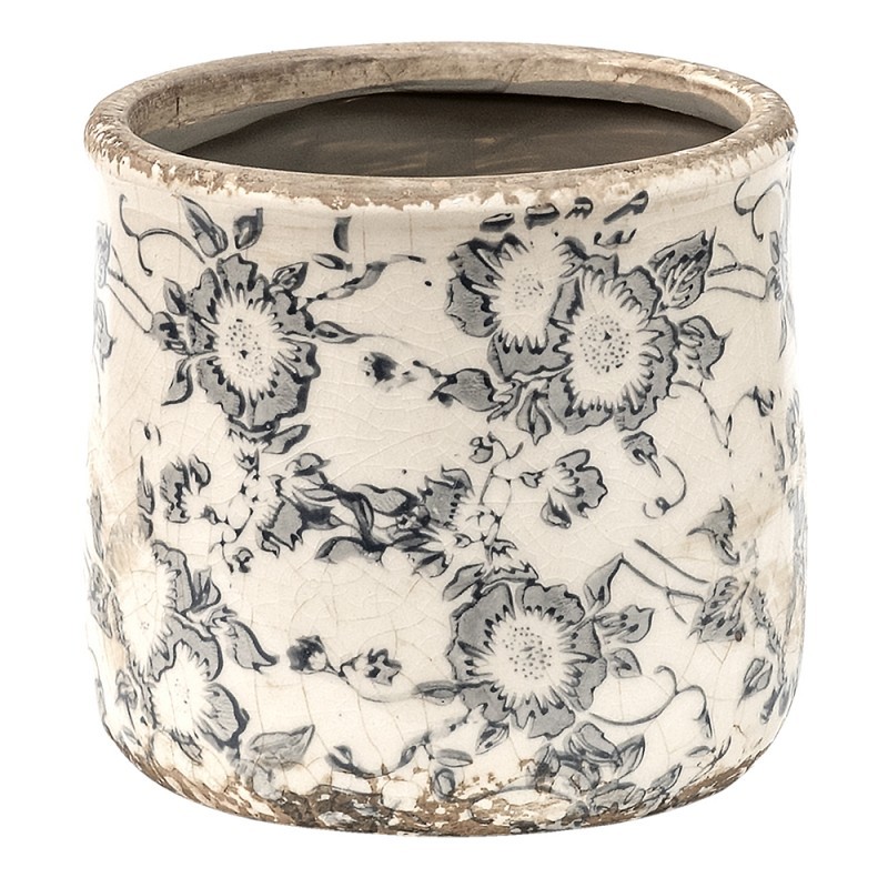 Keramický obal na květináč se šedými květy Filon French S - Ø 12*12 cm