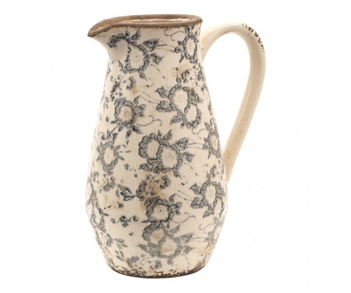 Keramický dekorační džbán se šedými květy Filon French M - 20*14*25 cm