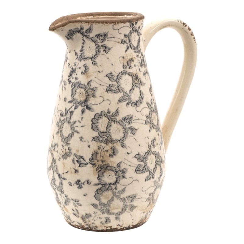 Keramický dekorační džbán se šedými květy Filon French M - 20*14*25 cm Clayre & Eef