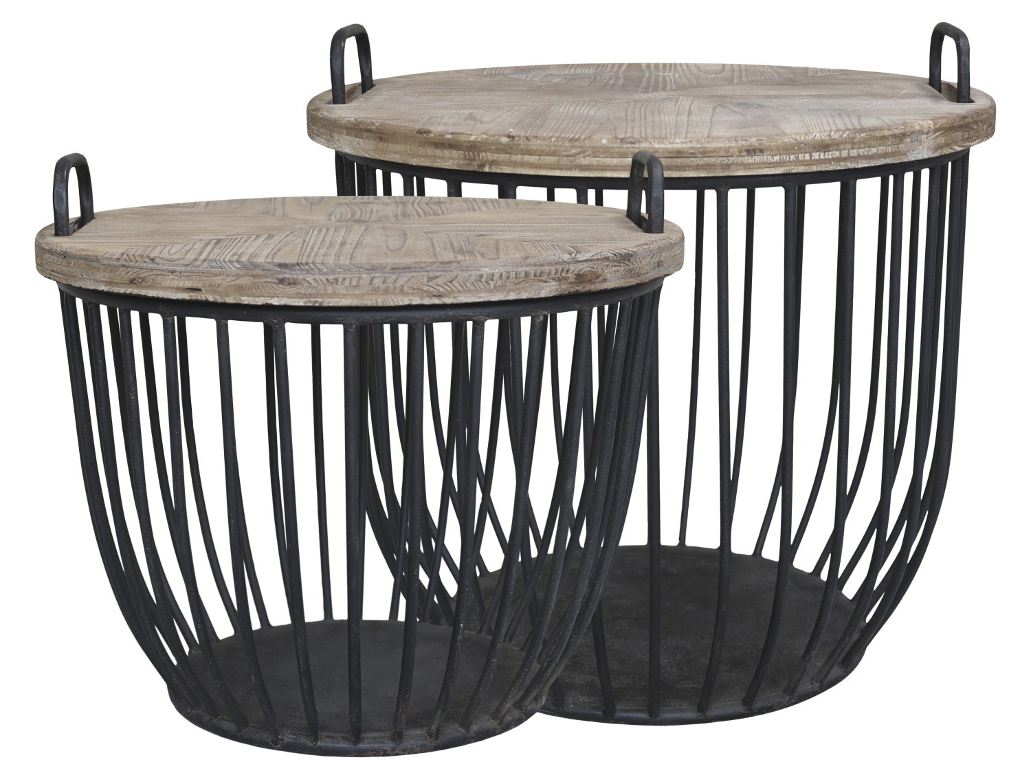 2ks černý antik kovový coffee stolek s dřevěnou deskou Charlotte - Ø57*48 cm