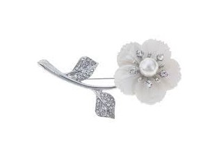 Brož stříbrná květina s kamínky a perličkou - 6cm