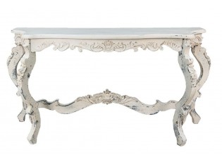 Krémový antik dřevěný konzolový stůl se zdobením Franiné - 170*52*82 cm