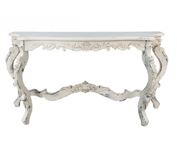 Krémový antik dřevěný konzolový stůl se zdobením Franiné - 170*52*82 cm