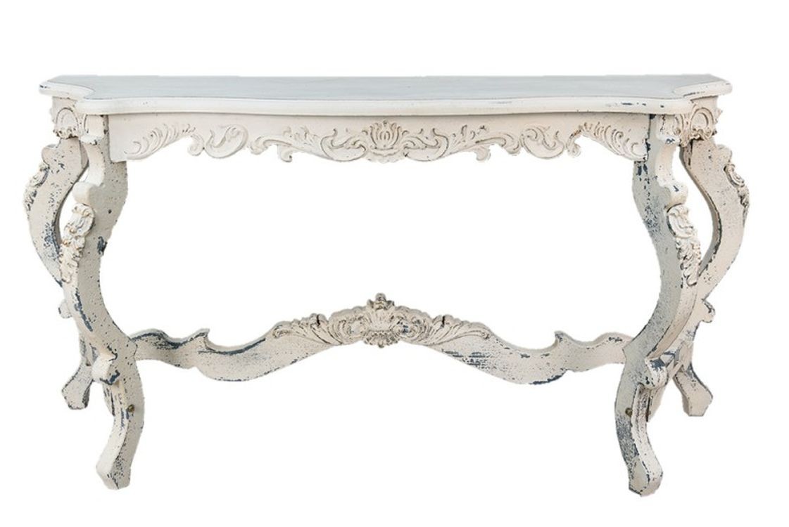 Krémový antik dřevěný konzolový stůl se zdobením Franiné - 170*52*82 cm Clayre & Eef
