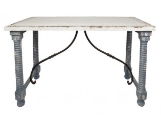 Bílo - modrý antik dřevěný jídelní stůl Tamiré - 127*56*77 cm