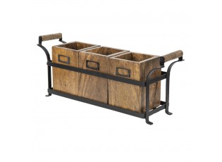 Set 3ks dřevěných boxů na kovovém podnose - 41*11*16 cm