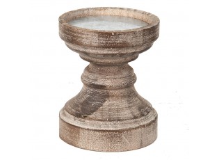 Hnědý antik dřevěný svícen na širokou svíčku - Ø 14*16 cm