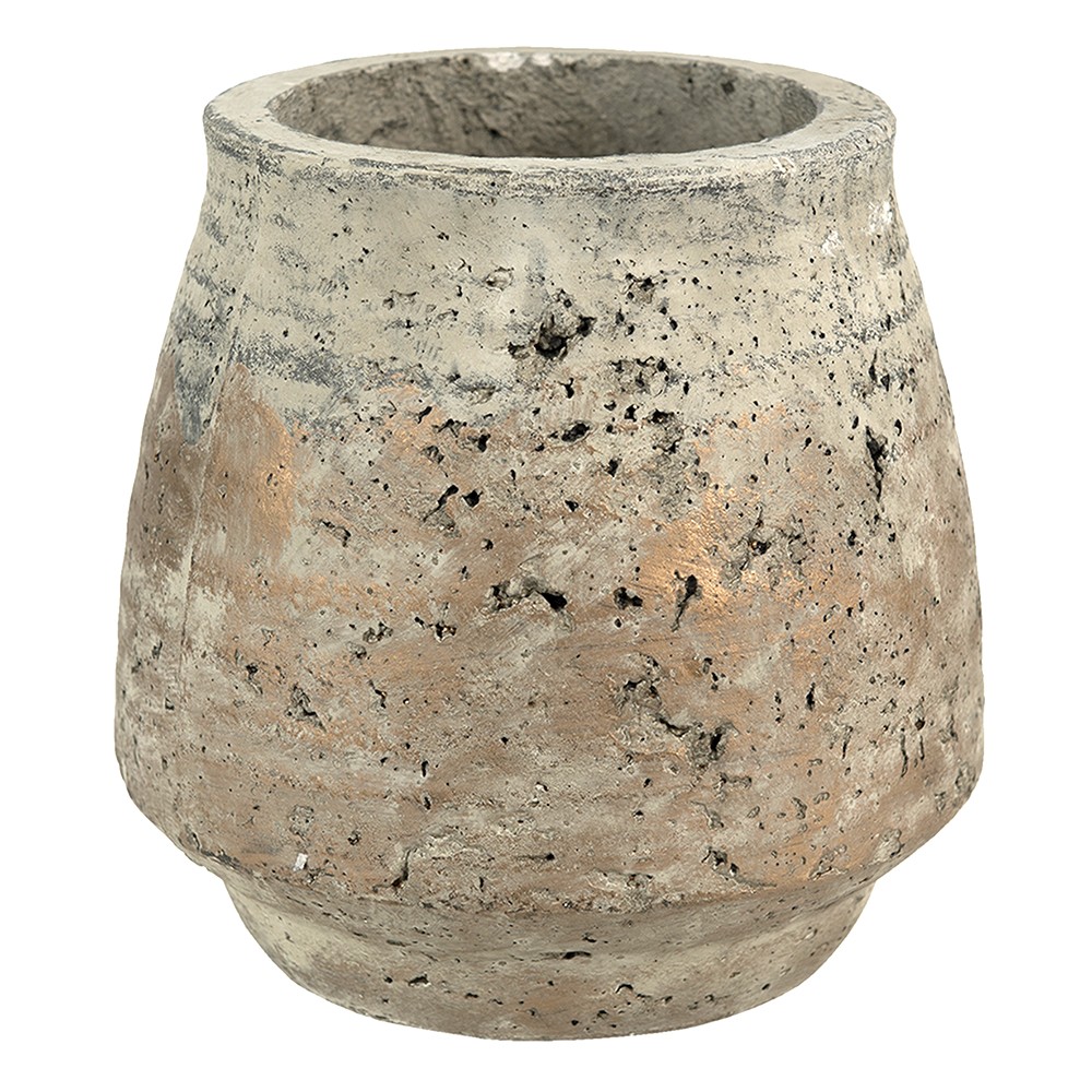 Béžovo-šedý cementový květináč s patinou - Ø 19*18 cm