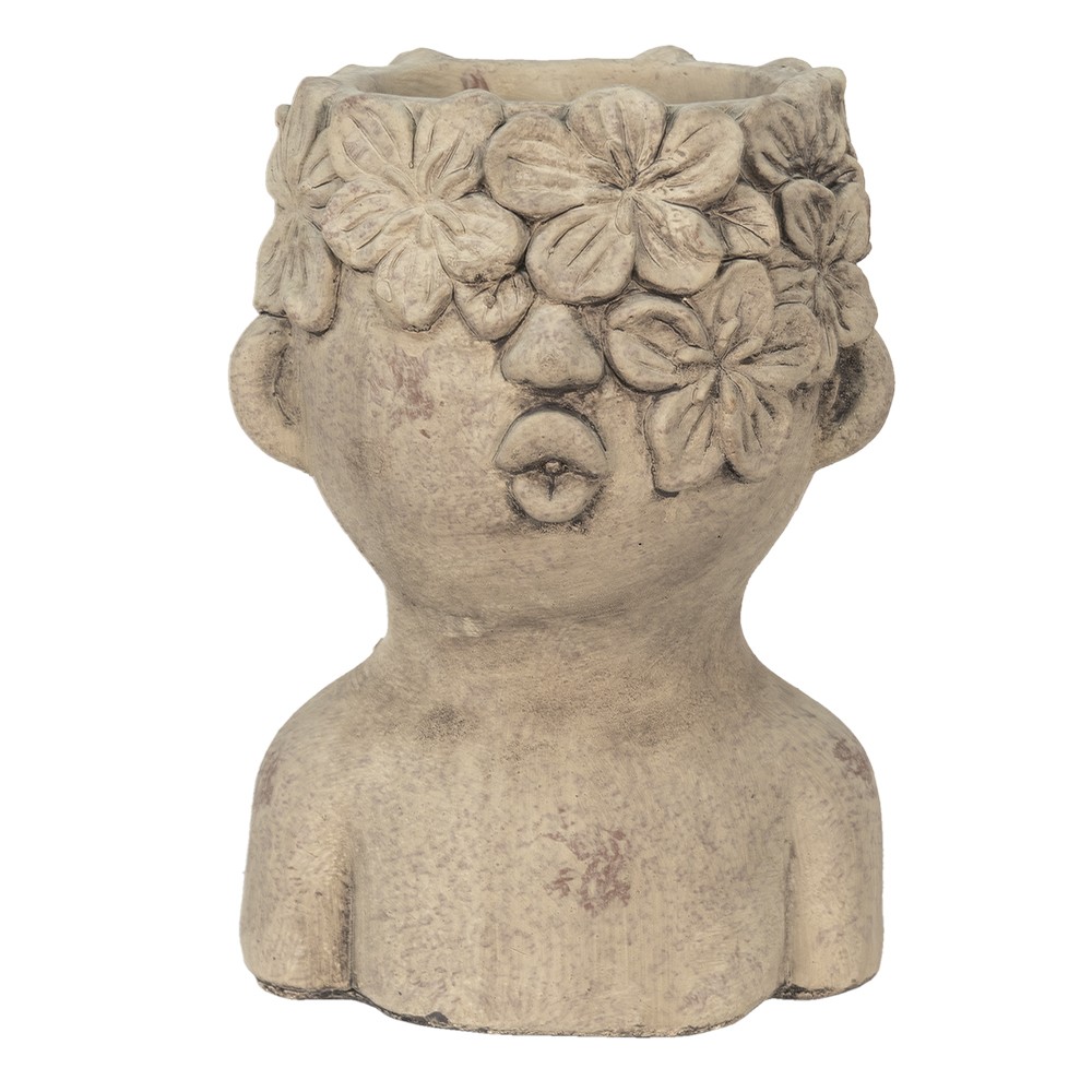 Cementový obal na květináč v designu busty s květinami Tete - 17*16*25 cm 6TE0440