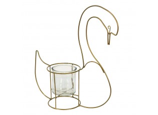 Zlatý kovový stojan na svíčku ve tvaru Labutě - 33*13*41 cm