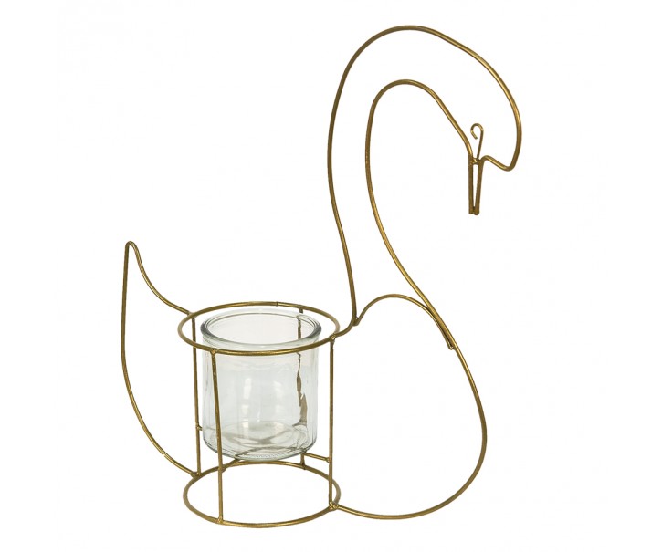 Zlatý kovový stojan na svíčku ve tvaru Labutě - 33*13*41 cm