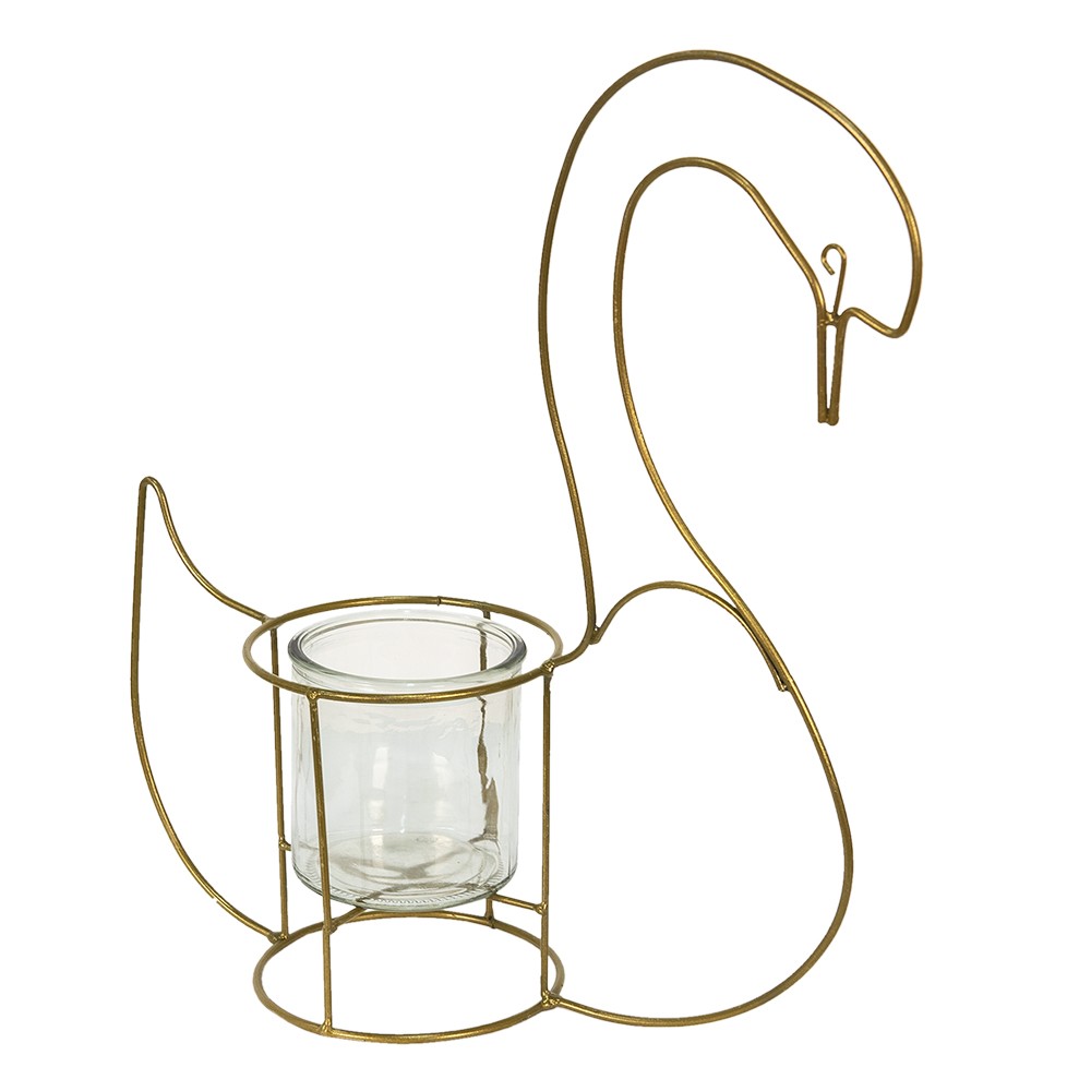 Zlatý kovový stojan na svíčku ve tvaru Labutě - 33*13*41 cm Clayre & Eef